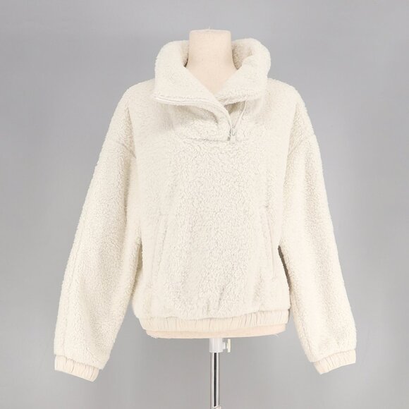 ATHLETA Tugga Sweatshirt Sherpa Teddy Fleece High-Neck Off-White Beige Size S - Picture 2 of 10